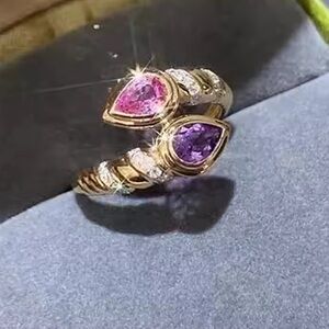 Elegant Gold Ring with Pink and Purple Gemstone